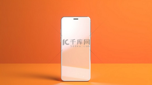 橙色背景下 3d 渲染中的空白白屏智能手机