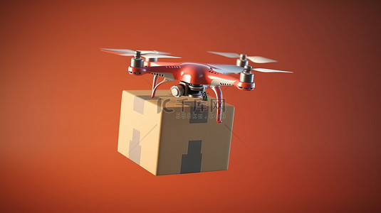 发货调整背景图片_由无人机 3D 渲染概念交付的运输包裹
