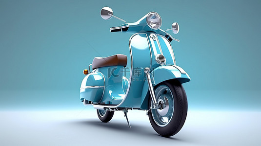 干净的白色背景 3D 渲染上时尚的城市风格蓝色轻便摩托车
