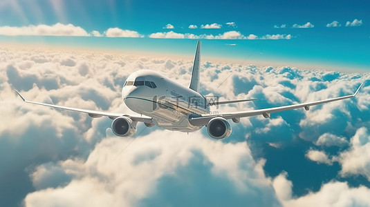 飞机穿过云层的旅行概念 3D 渲染