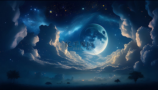 星空黑洞背景图片_月亮星空唯美场景