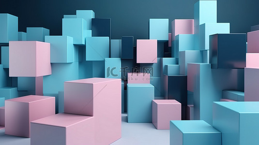 ui ux 网站和社交媒体的几何现代背景 3d 渲染矩形和正方形
