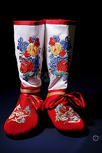 中国指甲花设计棉袜和一双刺绣袜子