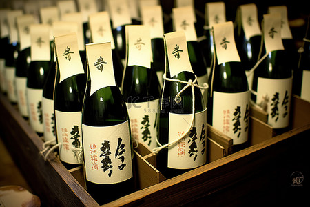 清酒酒瓶背景图片_桌子上展示着一盒盒日式酒瓶