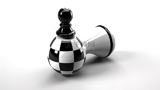 一个黑白象棋主教面朝下隔离在白色背景上的 3D 插图