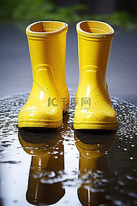 橡背景图片_两只橡胶靴上溅满了雨水