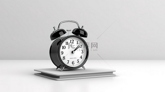 海报手表背景图片_老式黑色桌架时钟和白色背景 3D 插图上的闹钟