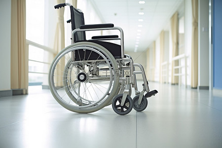医院图片背景图片_空荡荡的医院大厅里的轮椅图片