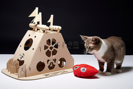 剪纸帽子花背景图片_猫的海盗游戏，玩具里有两只猫