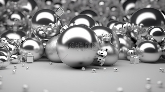 新年假期背景图片_优雅奢华的冬季假期 3D 插图，动态背景上有圣诞快乐的文字闪亮的银球