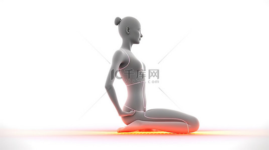 女性瑜伽士的 3D 描绘，其姿势强调脊柱