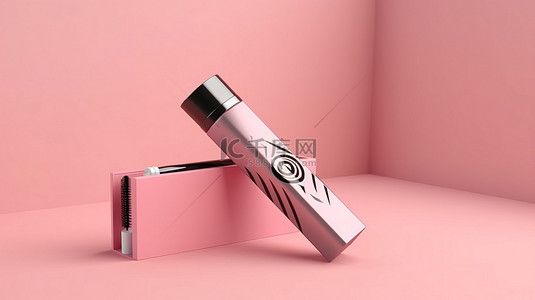 化妆睫毛背景图片_粉红色背景顶视图 3d 渲染上带有盒子的空睫毛膏和眼线管模型