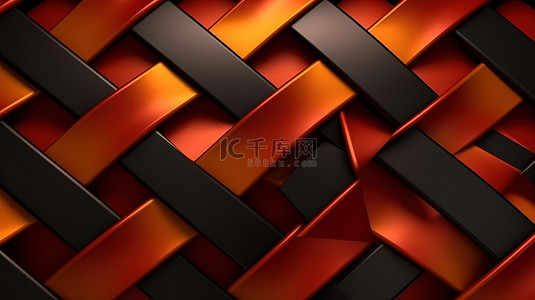 3D 插图中带有红色和橙色几何角和图案的单色背景