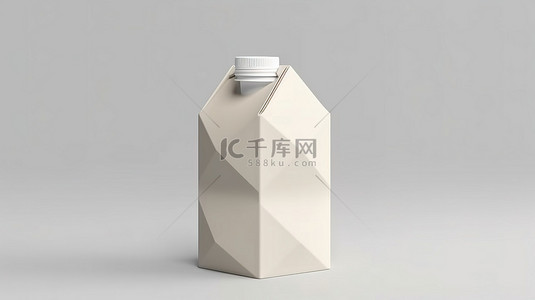 白色背景 3D 渲染图像上的纸板三角盒中的奶油汁或牛奶包模型