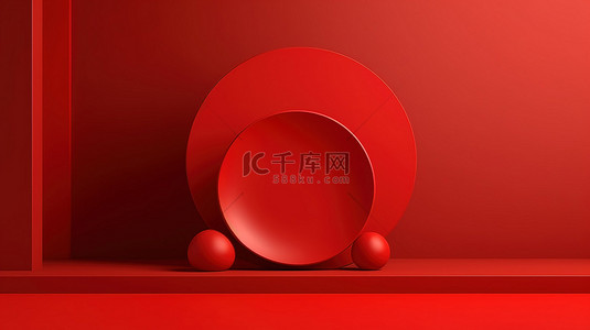 圆线背景图片_用于产品在 3D 渲染中显示红色圆形极简主义的时尚几何形式