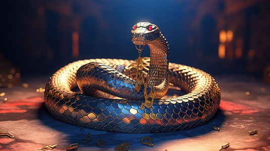 攻击背景图片_一条神秘蛇用嘶嘶声攻击守卫其线圈的 3D 插图