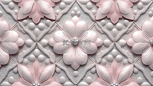 无缝 3D 纹理陶瓷马赛克瓷砖与粉红色珍珠装饰