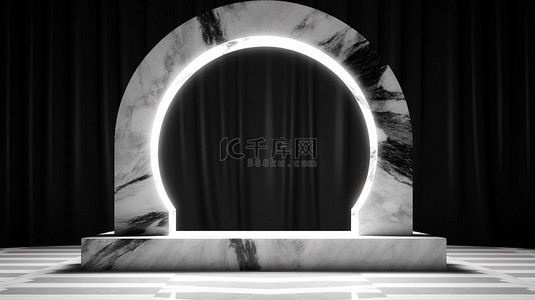大理石黑白地面背景图片_黑白 3D 渲染中的背光大理石拱门