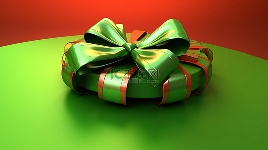 带蝴蝶结和丝带的绿色 3d 标签祝你圣诞快乐
