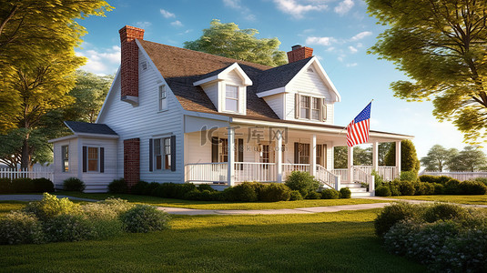 传统美国乡村住宅的 3d 插图