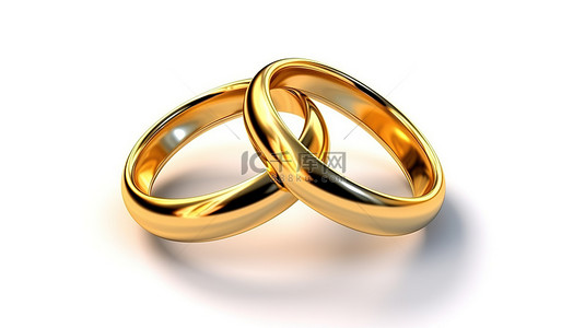 爱情中的团结 3D 渲染两个金结婚戒指隔离在白色背景