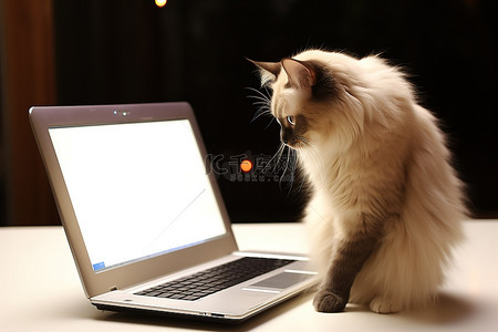 行政文员求职简历背景图片_一只猫站在桌子上的笔记本电脑旁边