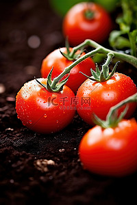 番茄生长背景图片_成熟的西红柿生长在花园土壤上