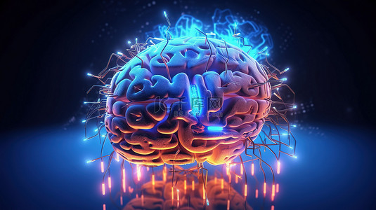 发光科技背景图片_发光的人造大脑 3D 插图完美适合技术人工智能和外星主题