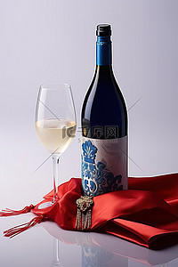 礼中秋背景图片_一瓶水和一个酒杯，里面有两个红瓶