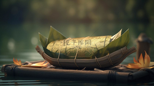 初五习俗背景图片_端午节粽子美食绿色的湖面