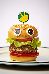 表情包问号背景图片_盘子上有一张态度卡的汉堡