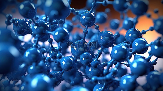 组成分子结构的蓝色球形原子的 3d 渲染