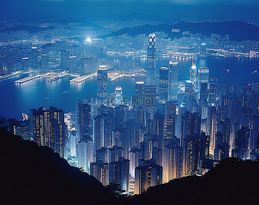 城市夜晚背景图片_香港城市夜景鸟瞰图