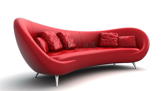 白色真皮背景图片_时尚时尚的红色沙发，白色背景上引人注目的 3D 渲染