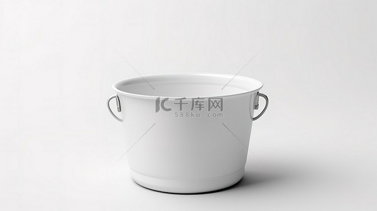 粘土风格的白色桶，带手柄，呈现鲜明的白色背景 3d 渲染