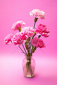康乃馨一只背景图片_粉红色的康乃馨放在粉红色背景的花瓶里