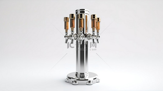 带手柄和分配器的独立五水龙头啤酒泵塔的 3D 插图