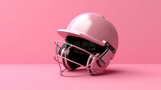 粉红色背景上 3D 逼真渲染的板球头盔模型
