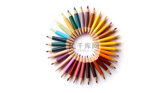铅笔画圈背景图片_充满活力的彩色铅笔在白色背景高质量 3D 渲染上排列成圆形