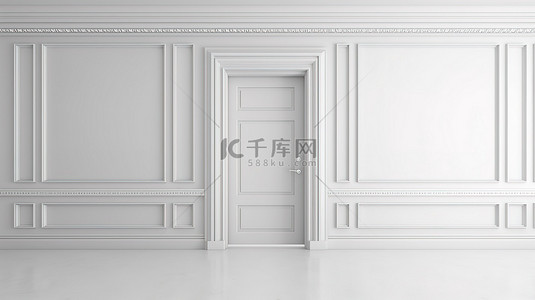 蓝白背景背景图片_永恒的门设计与 3D 创建的简约白色内饰相映成趣