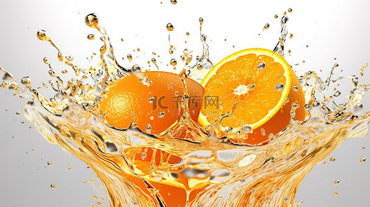 蒸馏喜悦 3D 插图橙浆流动以产生新鲜橙汁