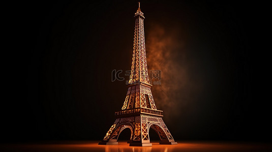 提尔塔水背景图片_3D 渲染中暗墙的照明埃菲尔铁塔模型