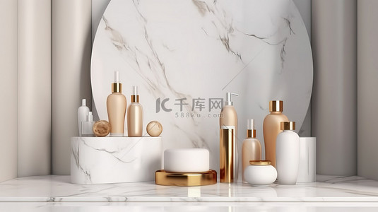 香水的背景背景图片_展示美容产品的模型讲台 3d 渲染与面霜和香水的背景