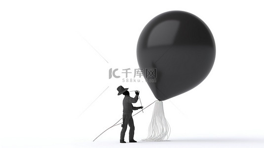 白色背景 3D 渲染美元气球的通货膨胀由使用黑手气泵的人