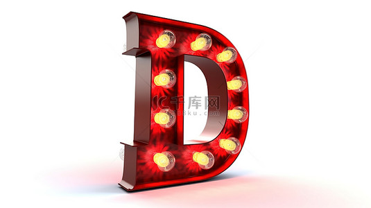 红色复古灯泡字母形成“灯”字，隔离在 3d 白色背景上