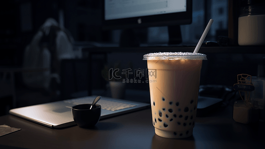 奶茶一杯珍珠奶茶桌子背景