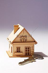一个小房子模型和平面图上的钥匙