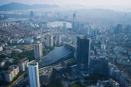 城市背景图片_从空中俯瞰大型建筑的城市