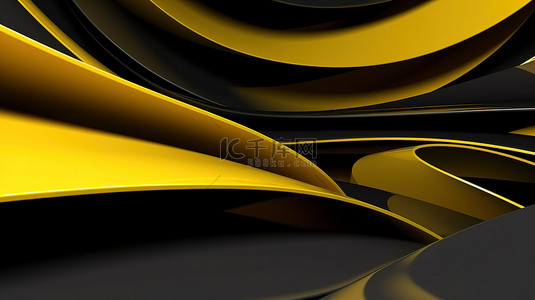 4k 壁纸中黑色和黄色抽象概念的 3D 渲染