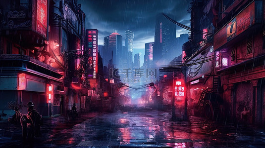 夜字背景图片_概念 3D 艺术描绘了具有赛博朋克元素的未来夜城